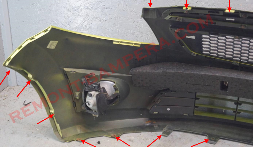 места крепления переднего бампера Chevrolet Spark III 