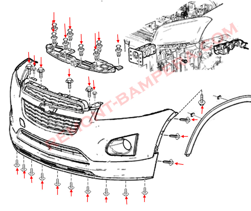 Chevrolet Tracker / Trax Front Bumper Mounting Diagram (2013–2022)