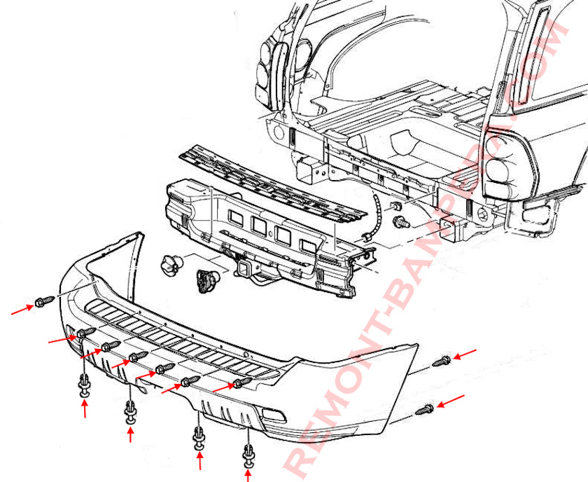 Chevrolet TrailBlazer I Rear Bumper Mounting Diagram (2002–2009)