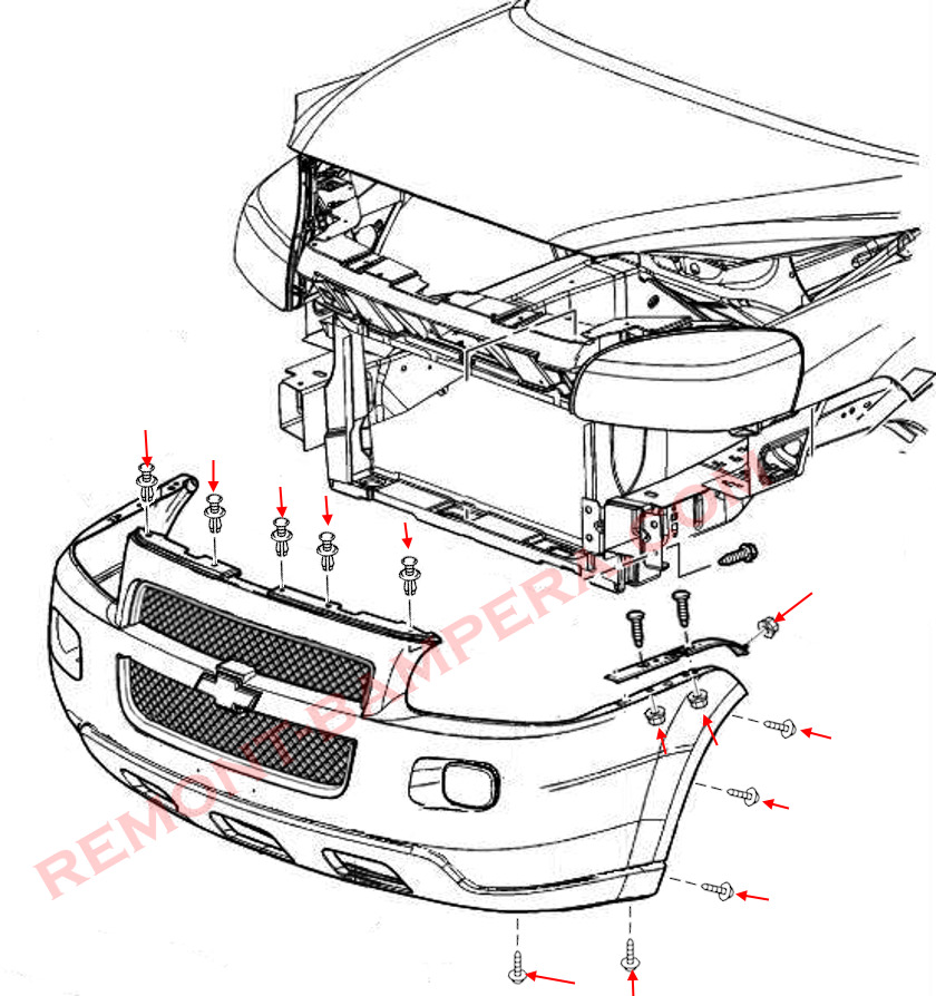 Chevrolet Uplander Front Bumper Mounting Diagram (2004–2009)