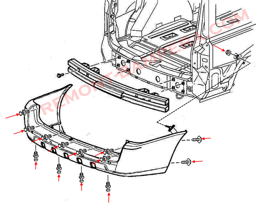 Chevrolet Uplander Rear Bumper Mounting Diagram (2004–2009)