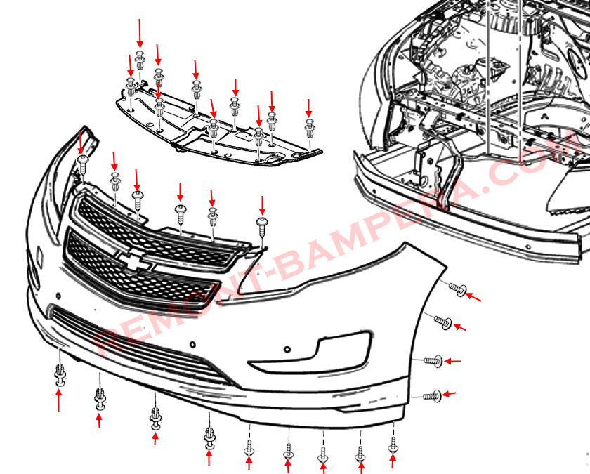 Chevrolet Volt I Front Bumper Mounting Diagram (2011–2015)