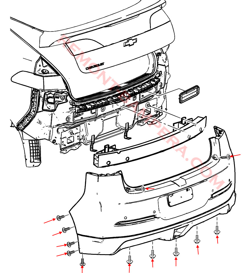 Chevrolet Volt I Rear Bumper Mounting Diagram (2011–2015)