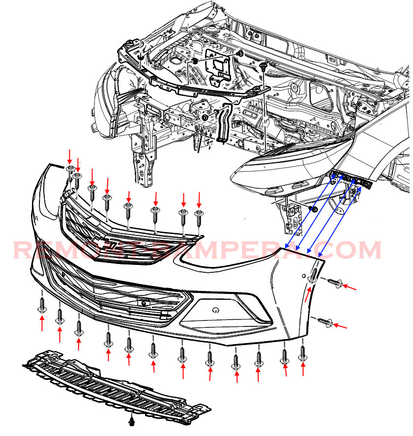 Chevrolet Volt II Front Bumper Mounting Diagram (2016–2019)