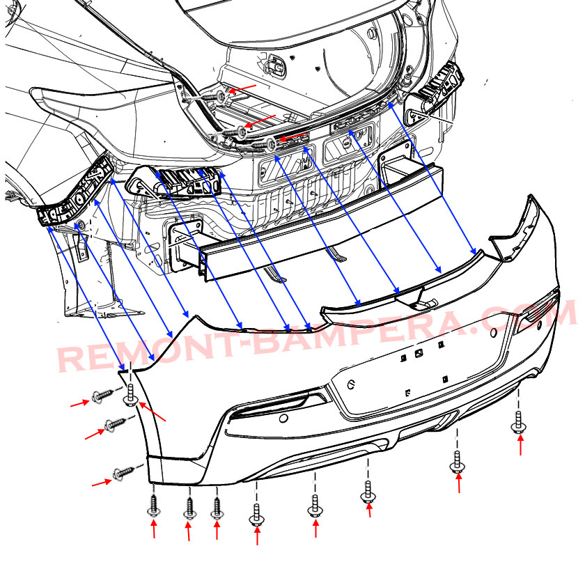 Chevrolet Volt II Rear Bumper Mounting Diagram (2016–2019)