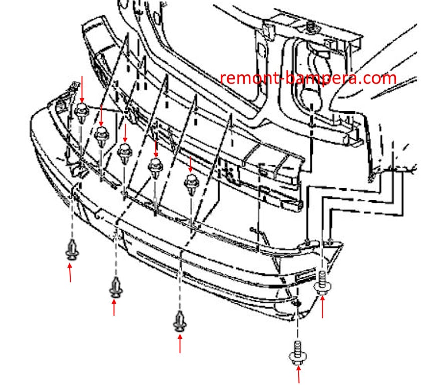 Схема крепления переднего бампера Chevrolet Astro II (1995-2005)