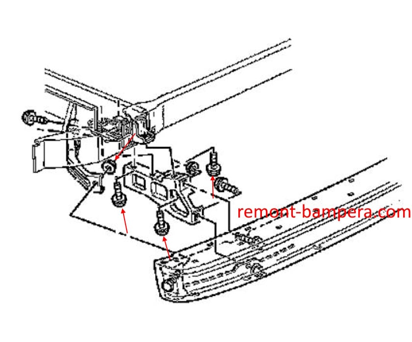 Схема крепления заднего бампера Chevrolet Astro II (1995-2005)
