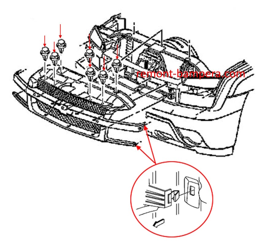 Schéma de montage de la calandre Chevrolet Avalanche I (2002-2006)