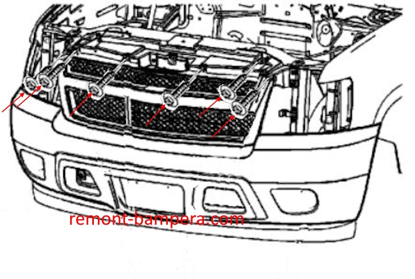 Схема крепления переднего бампера Chevrolet Avalanche II GMT900 (2007-2013)