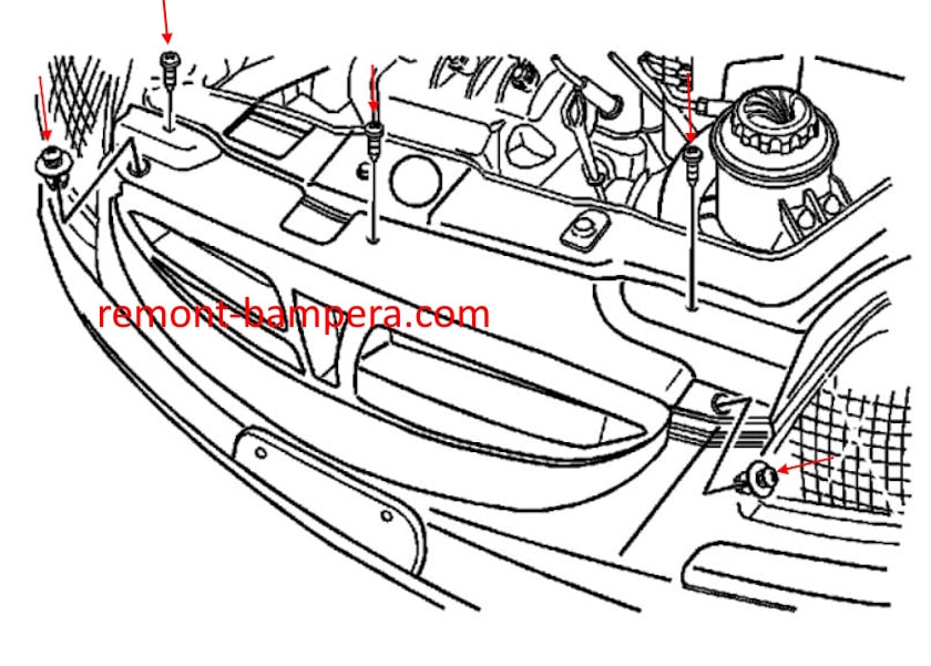 Схема крепления переднего бампера Chevrolet Aveo (2002-2011) 