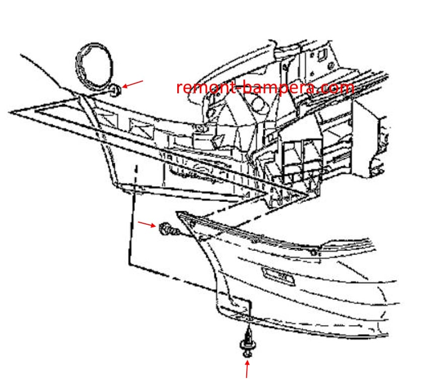 Схема крепления заднего бампера Chevrolet Camaro IV (1993-2002)