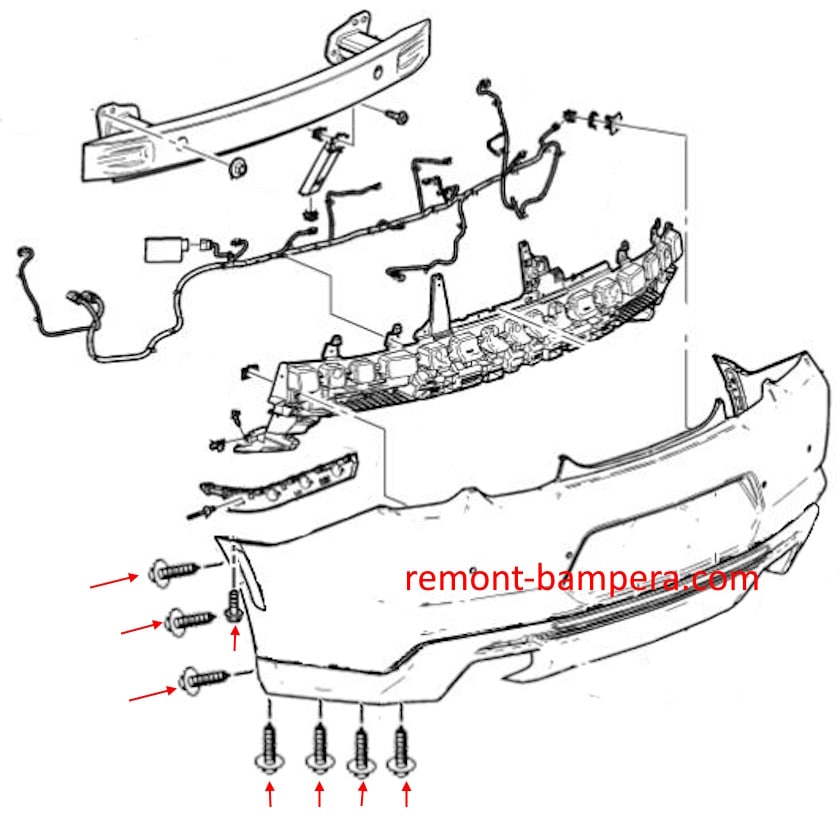 Schéma de montage du pare-chocs arrière pour Chevrolet Camaro VI (2016-2024)