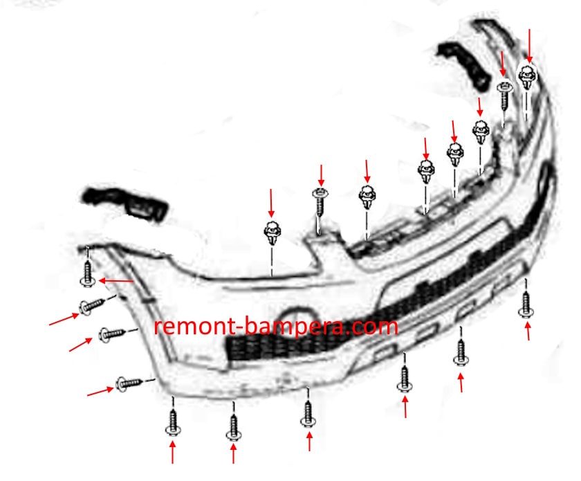 Chevrolet Captiva I C100 (2006-2011) front bumper mounting diagram