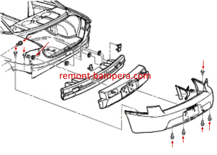 Схема крепления заднего бампера Chevrolet Cavalier (1995-2005) 