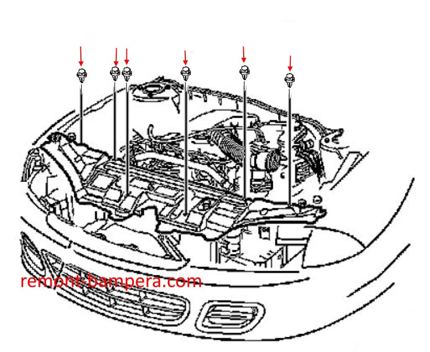 Схема крепления переднего бампера Chevrolet Cavalier (1995-2005) 