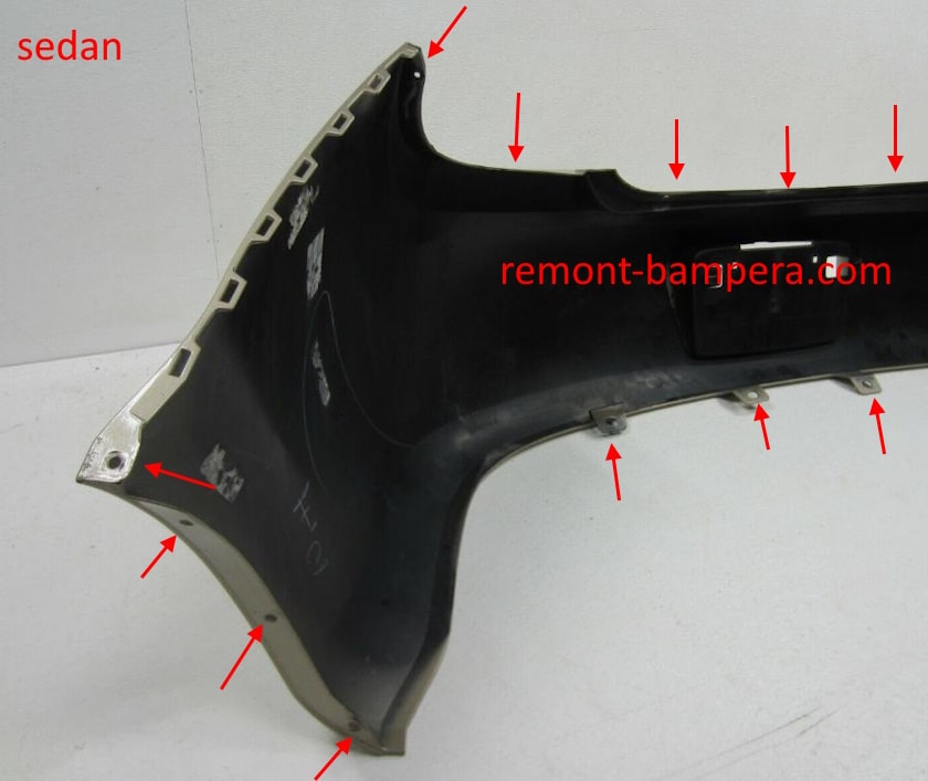 emplacements de montage pour le pare-chocs arrière Chevrolet Cobalt I (2005-2010) berline