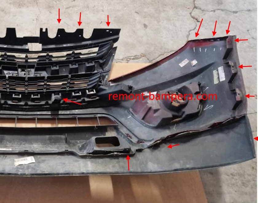 Emplacements de montage du pare-chocs avant du Chevrolet Colorado II (2015-2022)