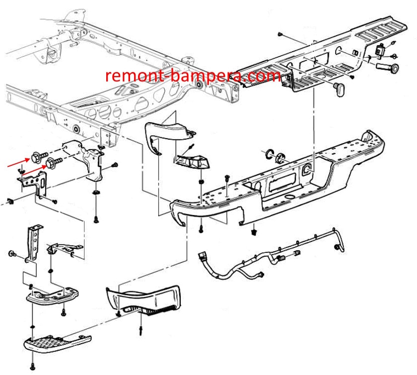 Schéma de montage du pare-chocs arrière Chevrolet Colorado II (2015-2022)