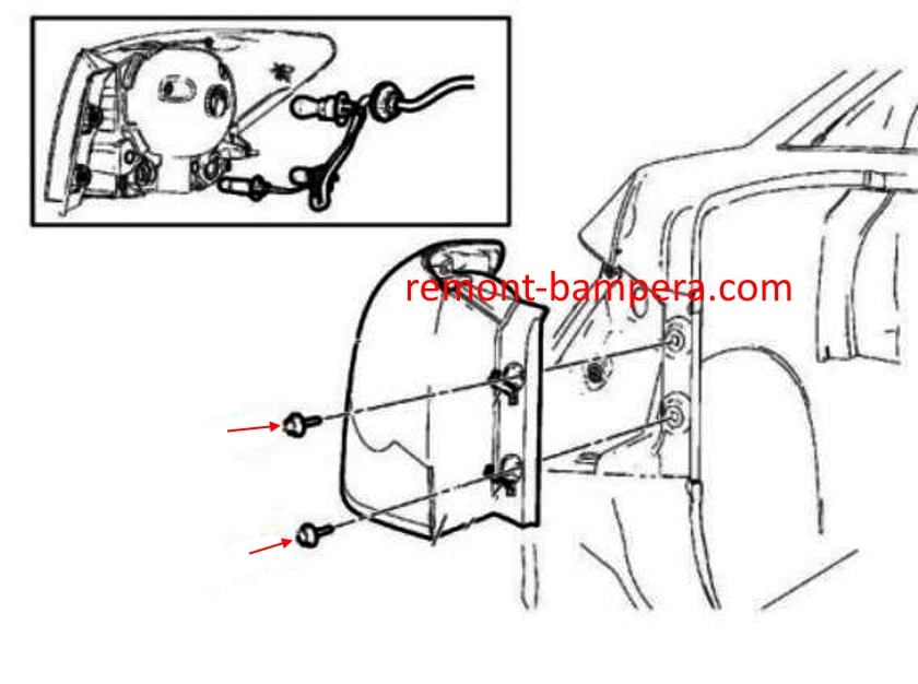 Схема крепления заднего фонаря Chevrolet Cruze I (2008-2016) 