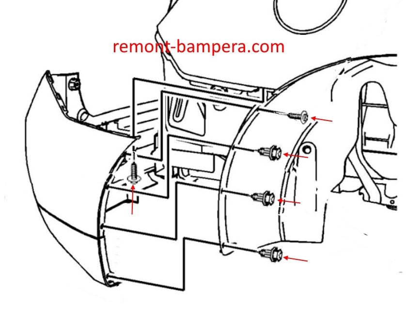Схема крепления заднего бампера Chevrolet Equinox II (2010-2017) 