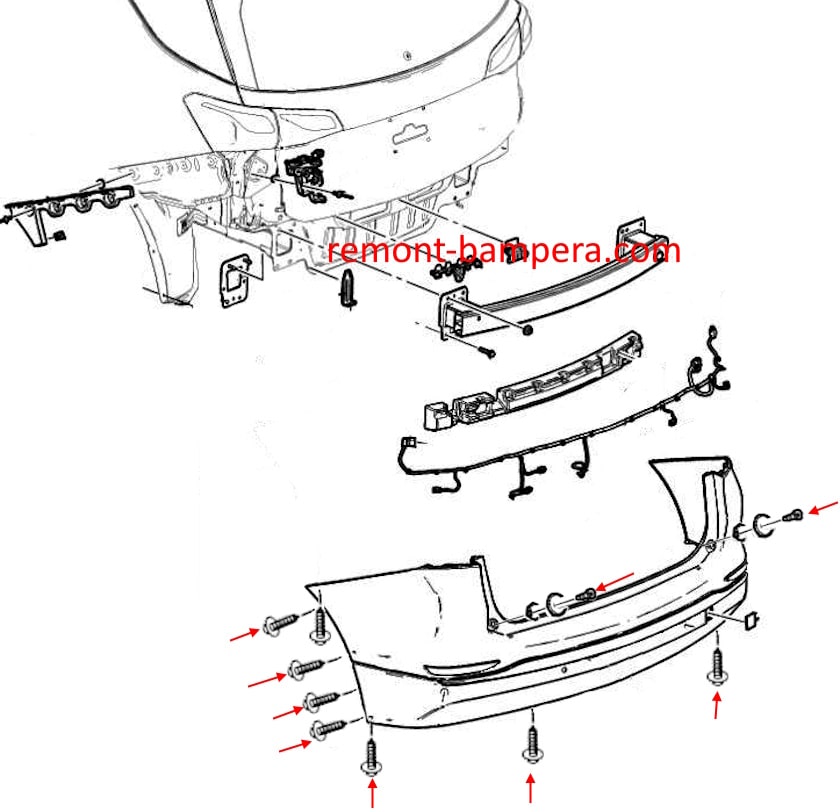 Схема крепления заднего бампера Chevrolet Equinox III (2018-2024) 