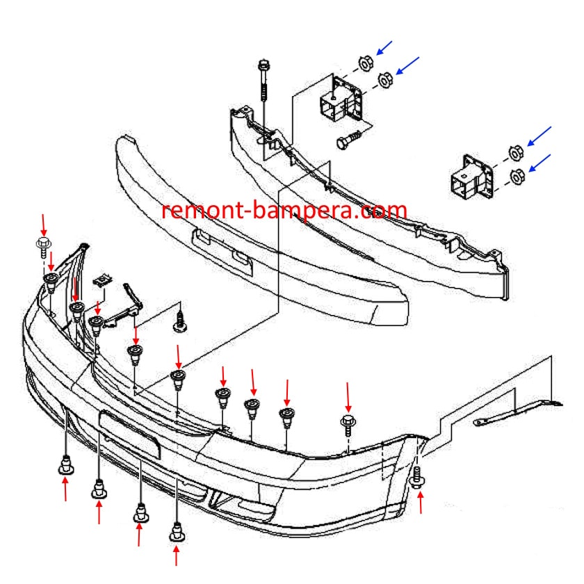 Схема крепления переднего бампера Chevrolet Evanda (2000-2006) 