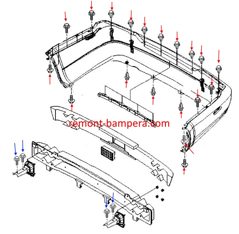 Схема крепления заднего бампера Chevrolet Evanda (2000-2006) 