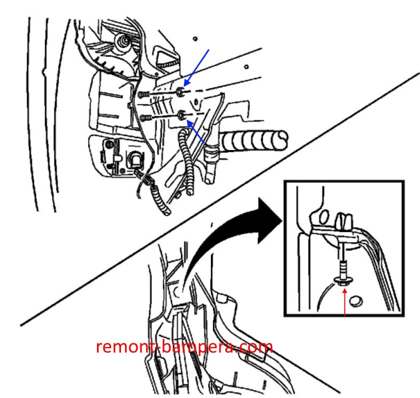 Схема крепления переднего бампера Chevrolet Evanda (2000-2006) 