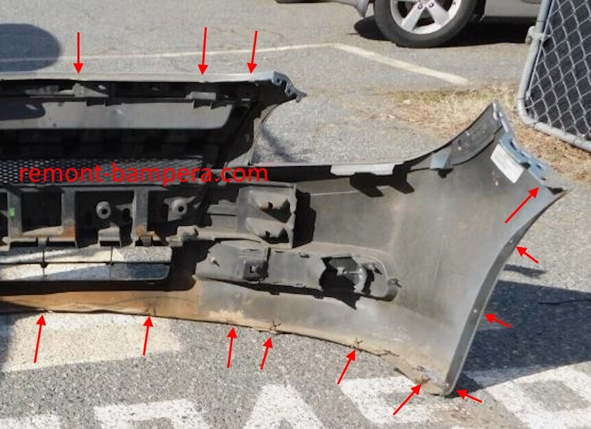 Chevrolet Malibu VII (2008-2012) front bumper mounting locations