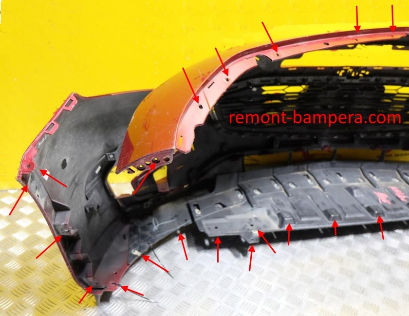 Chevrolet Malibu IX (2016-2024) front bumper mounting locations