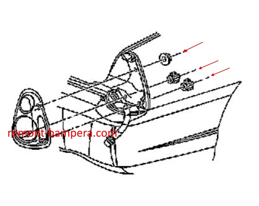 Схема крепления заднего фонаря Chevrolet Monte Carlo VI (2000-2008)