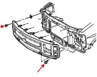 Schéma de montage du pare-chocs avant Chevrolet Express (1996-2002)