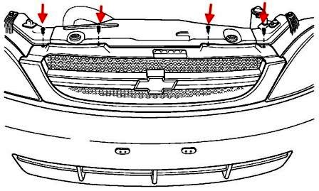 схема крепления переднего бампера Chevrolet Lacetti J200 (Nubira, Optra) (2002-2012)