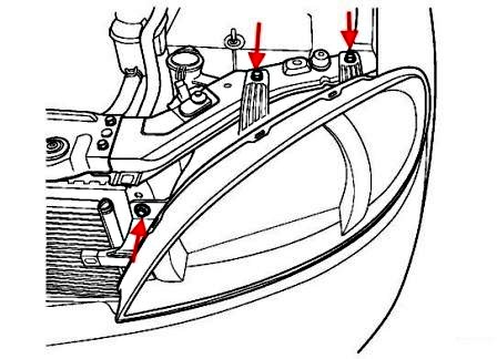 схема крепления фары Chevrolet Lacetti J200 (Nubira, Optra) (2002-2012)