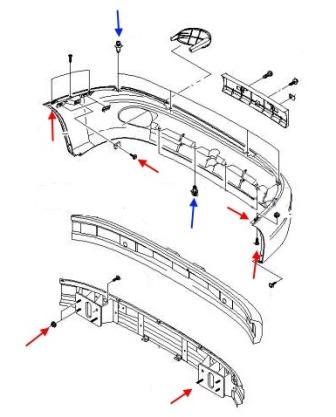 схема крепления переднего бампера Chevrolet Lanos