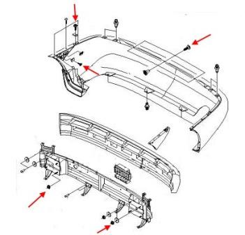 схема крепления заднего бампера Chevrolet Lanos