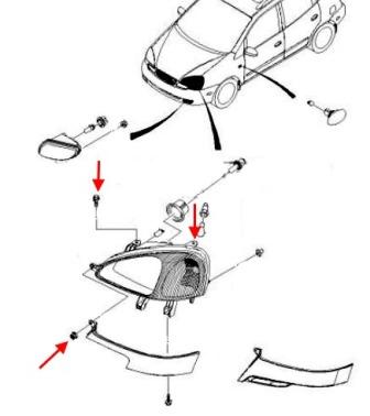 the scheme of fixing lights Chevrolet Rezzo