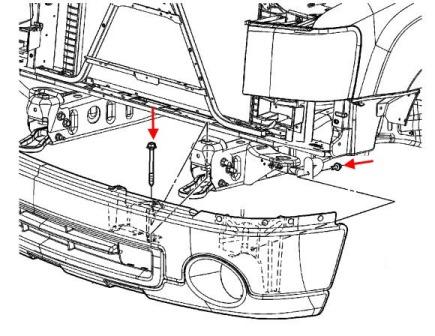 схема крепления переднего бампера Chevrolet Silverado (2007-2013)