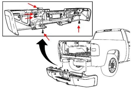 схема крепления заднего бампера Chevrolet Silverado (2007-2013)