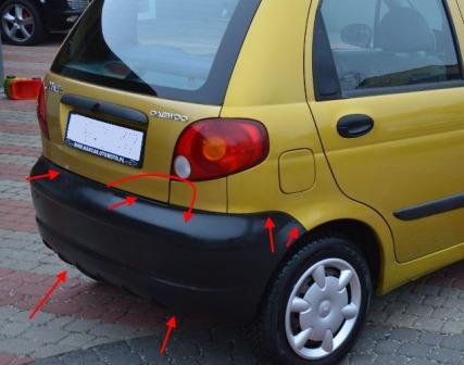 места крепления заднего бампера Chevrolet Spark (Matiz)/ Daewoo Matiz (1998-2005)