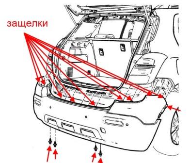 схема крепления заднего бампера Opel Mokka