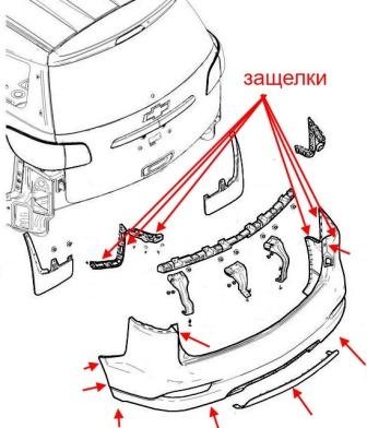 схема крепления заднего бампера Chevrolet TrailBlazer (после 2013 года)