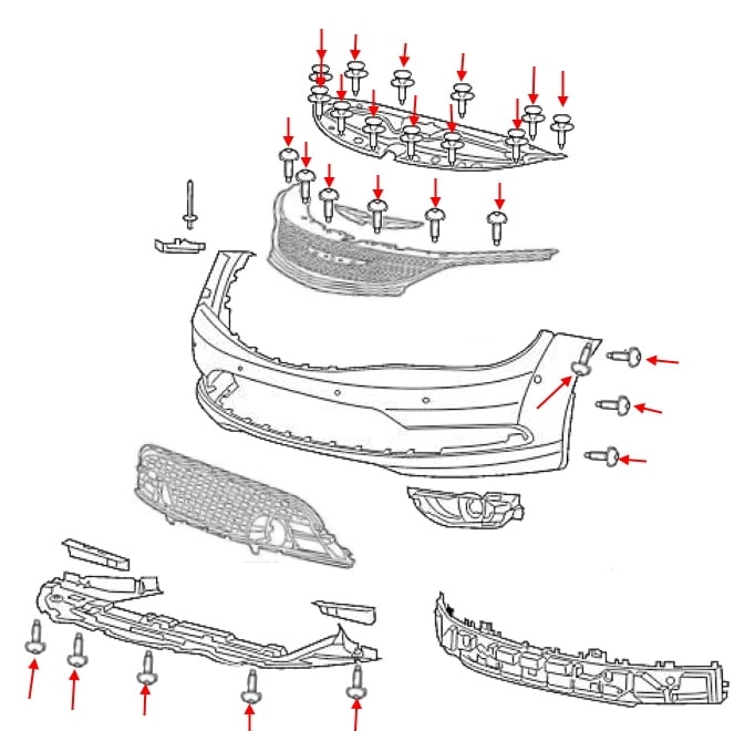 Front bumper mounting scheme Chrysler 200 II (2015-2017)