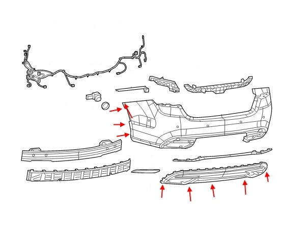 Rear bumper mounting scheme Chrysler 200 II (2015-2017)