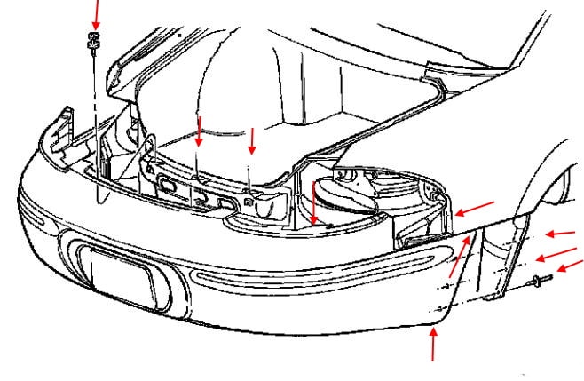 Rear bumper mounting scheme Chrysler 300M (Concorde II) (1998-2004)