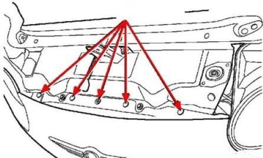 Front bumper mounting scheme Chrysler 300M (Concorde II) (1998-2004)