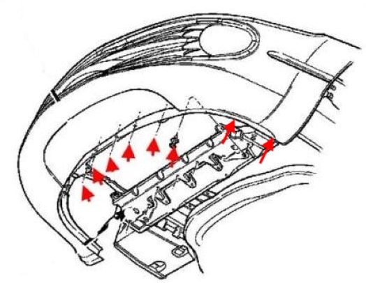 Front bumper mounting scheme Chrysler 300M (Concorde II) (1998-2004)