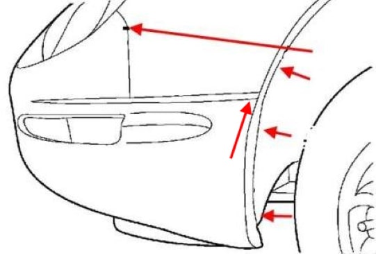 Front bumper mounting scheme Chrysler 300M (Concorde II) (1998-2004)