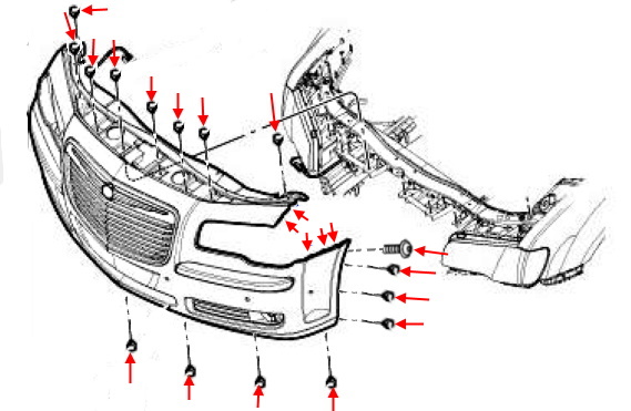 Front bumper mounting scheme Chrysler 300C II (2011+)