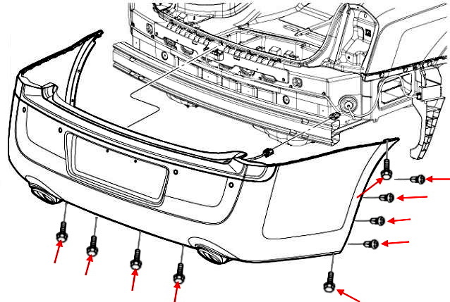 Rear bumper mounting scheme Chrysler 300C II (2011+)